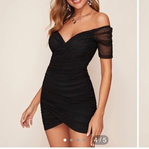 SHEIN off the shoulder ruched mini dress in black